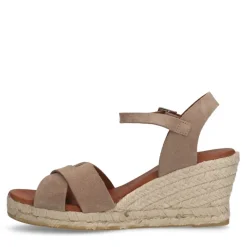 Manfield Taupe leren sleehakken^DAMES Espadrilles|Sandalen