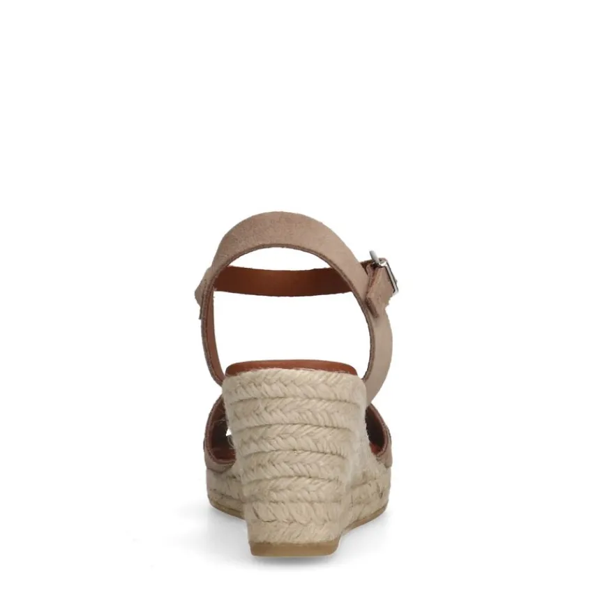 Manfield Taupe leren sleehakken^DAMES Espadrilles|Sandalen