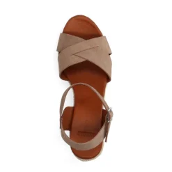 Manfield Taupe leren sleehakken^DAMES Espadrilles|Sandalen