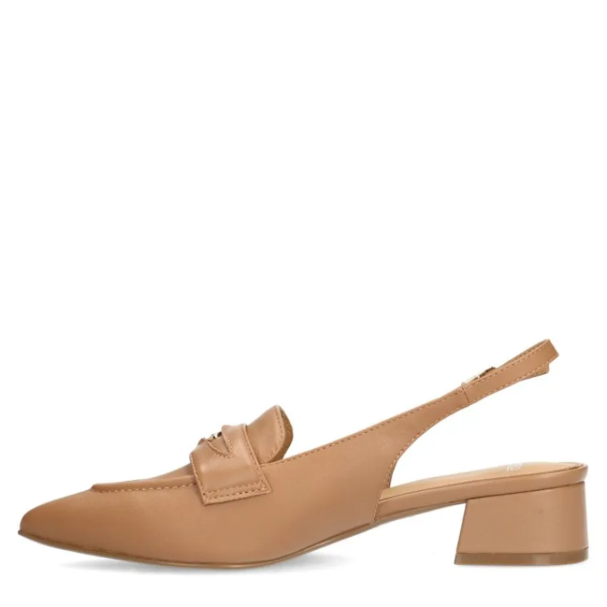 Manfield Taupe leren slingbacks^DAMES Pumps|Slingbacks