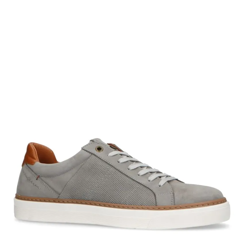 No Stress Taupe nubuck sneakers met witte zool^Heren Sneakers