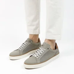 No Stress Taupe nubuck sneakers met witte zool^Heren Sneakers