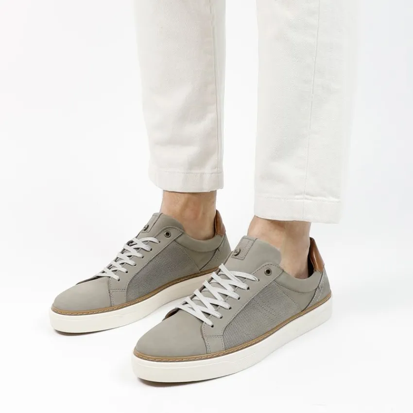 No Stress Taupe nubuck sneakers met witte zool^Heren Sneakers