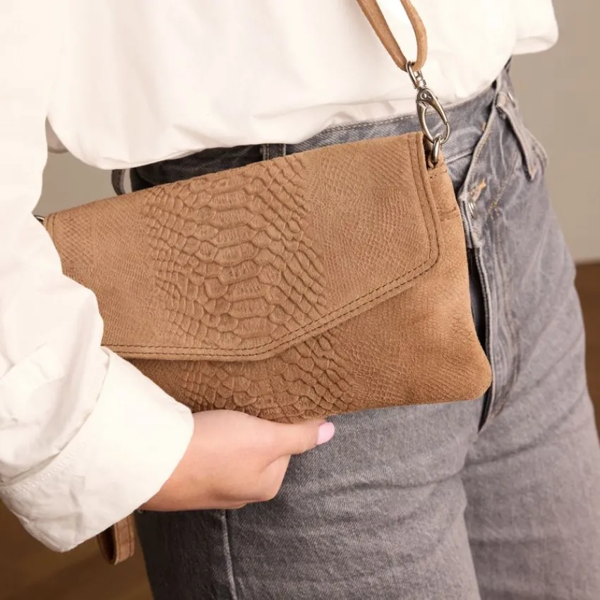 Manfield Taupe suède clutch^ Clutches