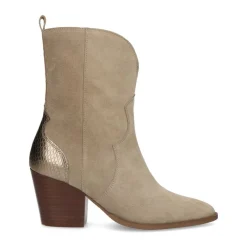 Manfield Taupe suède cowboy laarzen met metallic details^DAMES Enkellaarsjes
