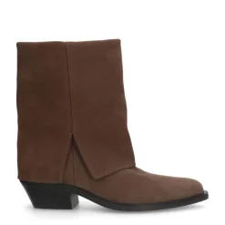 Manfield Taupe suède cowboy laarzen met flap^DAMES Enkellaarsjes