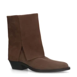 Manfield Taupe suède cowboy laarzen met flap^DAMES Enkellaarsjes