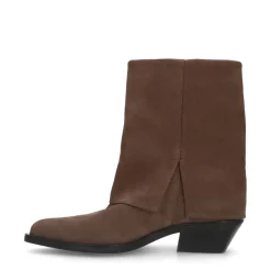 Manfield Taupe suède cowboy laarzen met flap^DAMES Enkellaarsjes