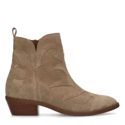 Manfield Taupe suède cowboy laarzen^DAMES Enkellaarsjes