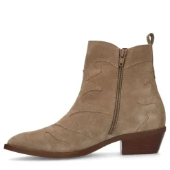 Manfield Taupe suède cowboy laarzen^DAMES Enkellaarsjes
