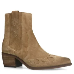 Manfield Taupe suède cowboy laarzen^DAMES Enkellaarsjes