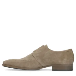 Manfield Taupe suède gespschoenen^Heren Gespschoenen