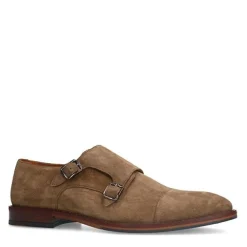 Manfield Taupe suède gespschoenen^Heren Gespschoenen