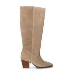 Manfield Taupe suède hoge laarzen met hak^DAMES Laarzen