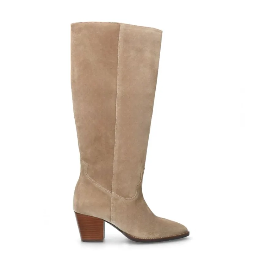 Manfield Taupe suède hoge laarzen met hak^DAMES Laarzen