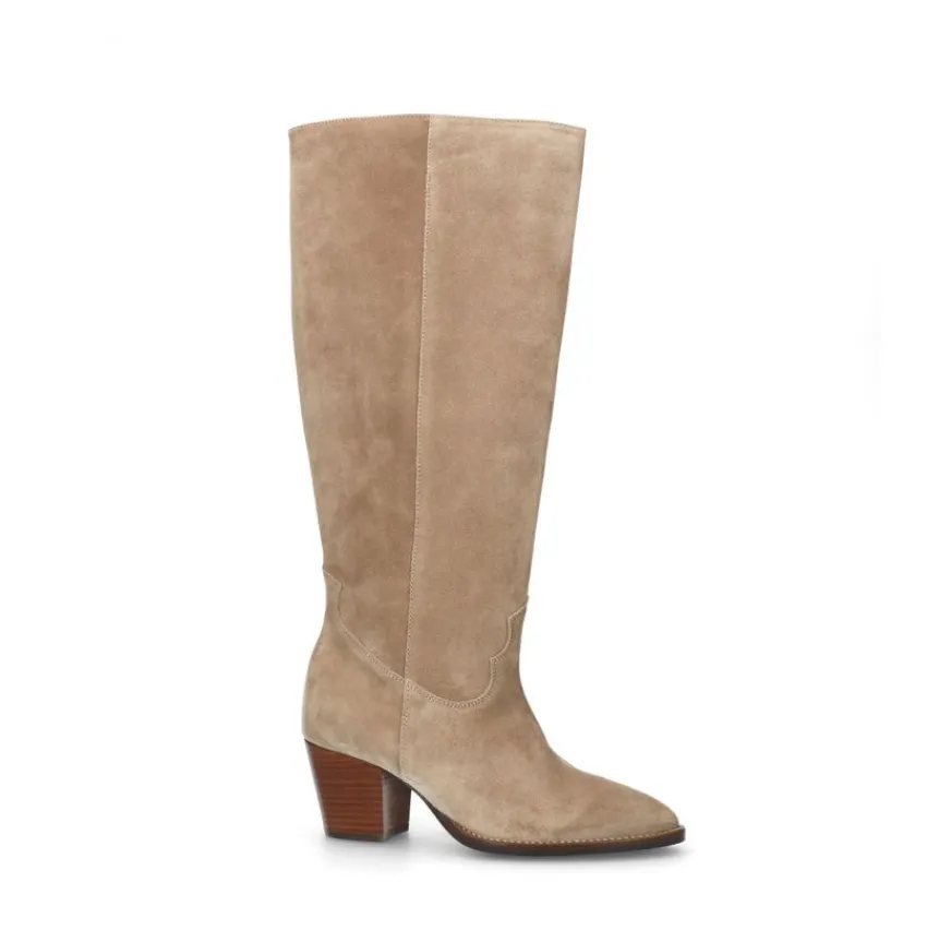 Manfield Taupe suède hoge laarzen met hak^DAMES Laarzen