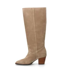 Manfield Taupe suède hoge laarzen met hak^DAMES Laarzen