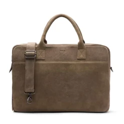 Manfield Taupe suède laptoptas 18.5 inch^ Laptoptassen