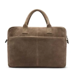 Manfield Taupe suède laptoptas 18.5 inch^ Laptoptassen