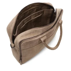 Manfield Taupe suède laptoptas 18.5 inch^ Laptoptassen