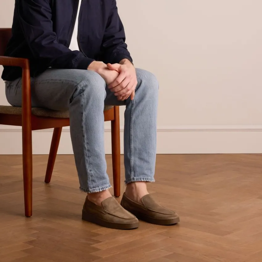 Manfield Taupe suède loafers^Heren Loafers