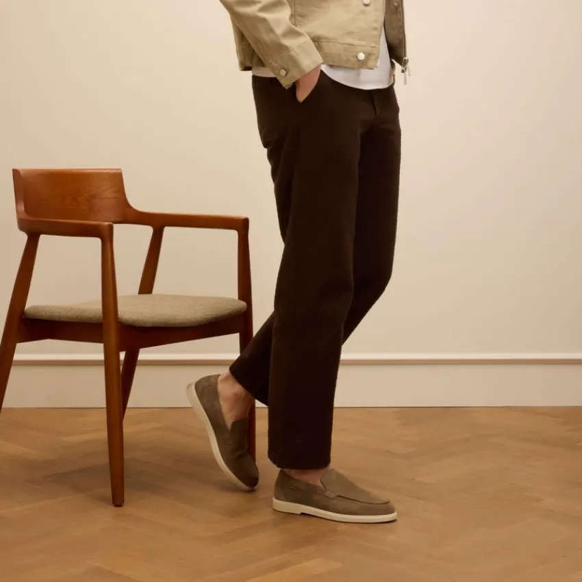 Manfield Taupe suède loafers^Heren Loafers