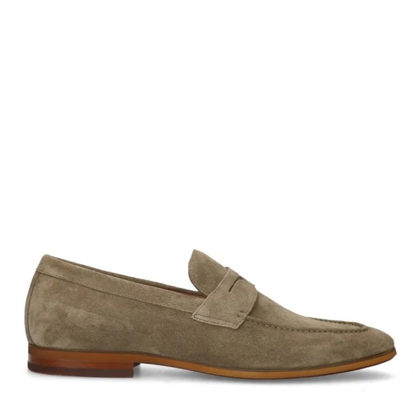 Manfield Taupe suède loafers^Heren Loafers