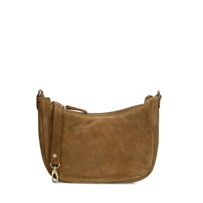 Manfield Taupe suède schoudertas^ Schoudertassen
