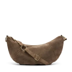 Manfield Taupe suède schoudertas^ Schoudertassen