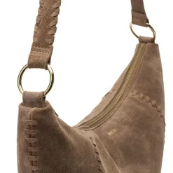 Manfield Taupe suède schoudertas^ Schoudertassen