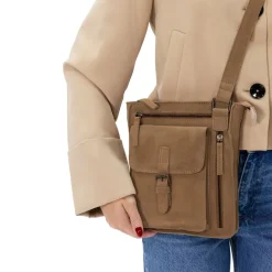 No Stress Taupe suède schoudertas^Heren Heren Tassen|Schoudertassen