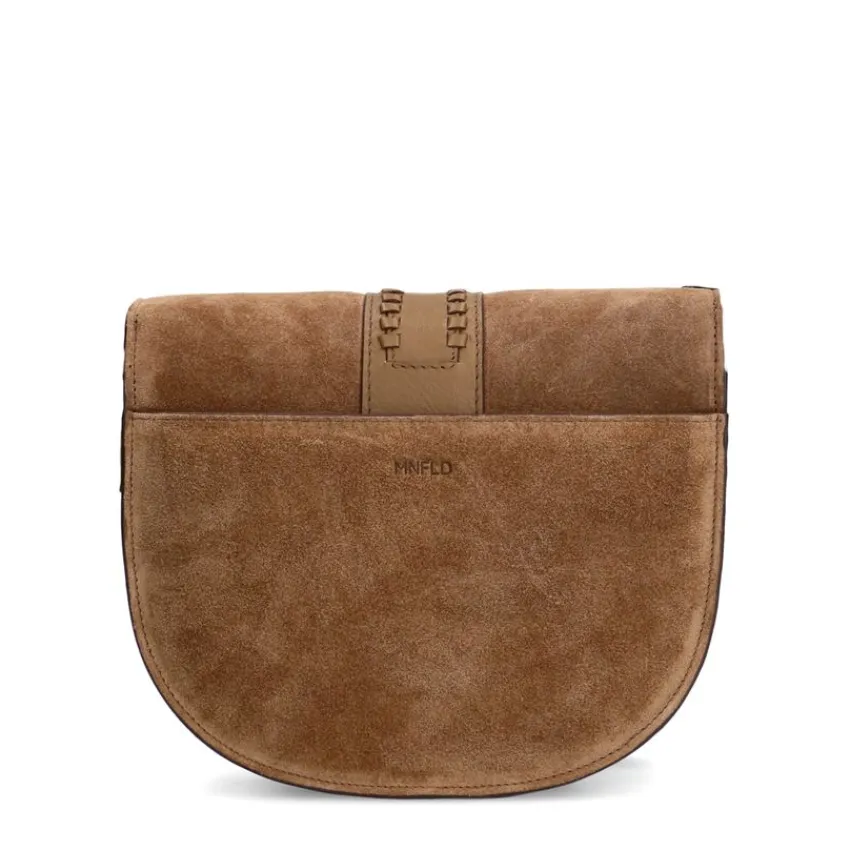 Manfield Taupe suède schoudertas met gesp^ Schoudertassen