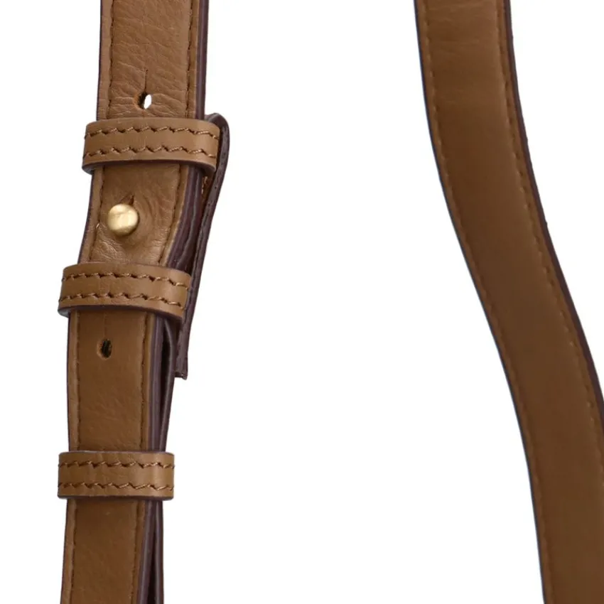 Manfield Taupe suède schoudertas met gesp^ Schoudertassen