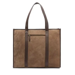 Manfield Taupe suède shopper met leren details^ Shoppers