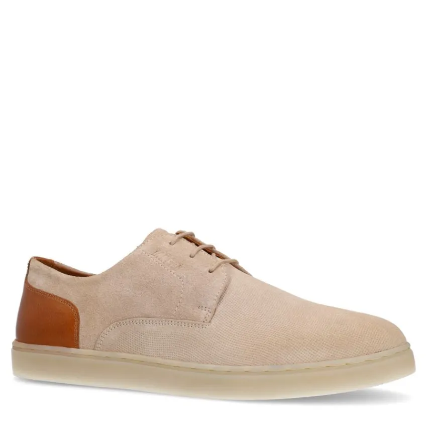Manfield Taupe suède sneakers met bruine details^Heren Veterschoenen