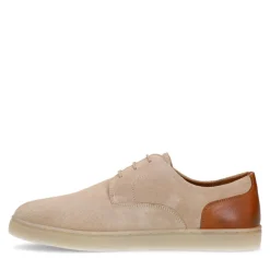 Manfield Taupe suède sneakers met bruine details^Heren Veterschoenen