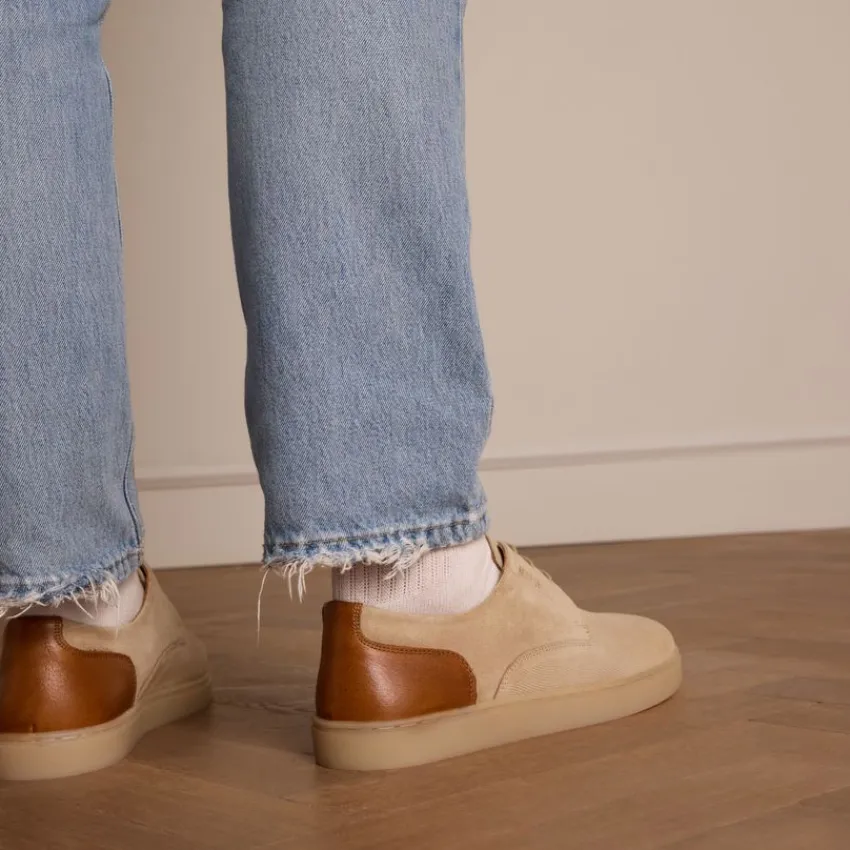 Manfield Taupe suède sneakers met bruine details^Heren Veterschoenen