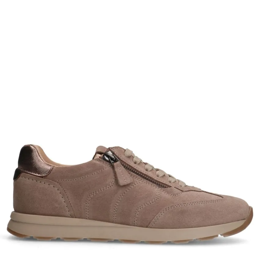No Stress Taupe suède sneakers met rits^DAMES Sneakers