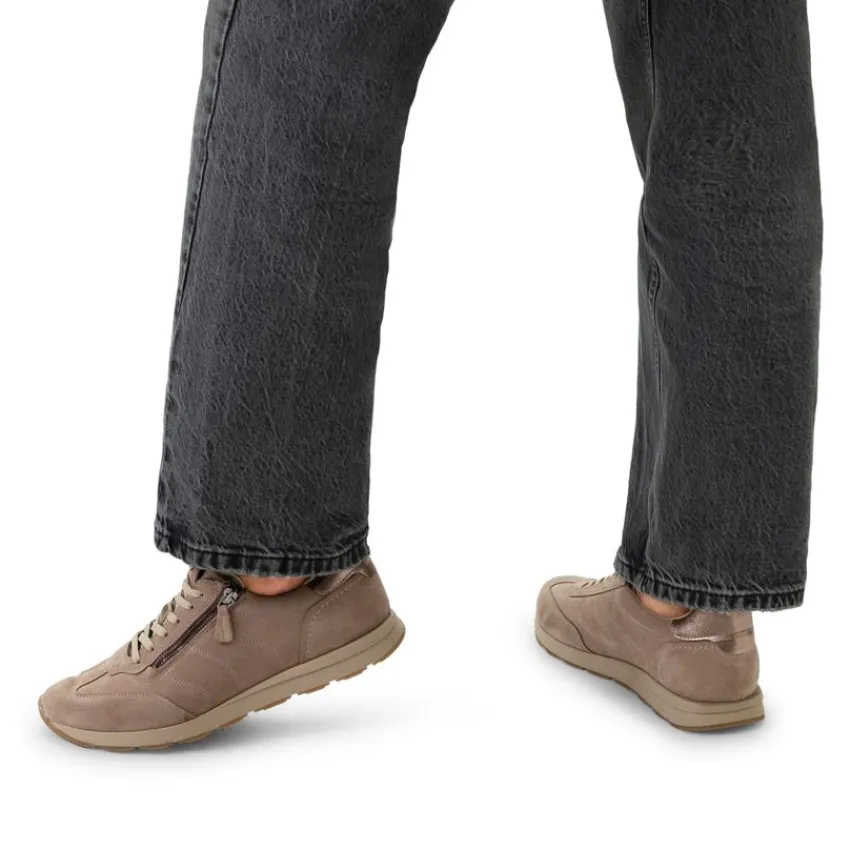 No Stress Taupe suède sneakers met rits^DAMES Sneakers