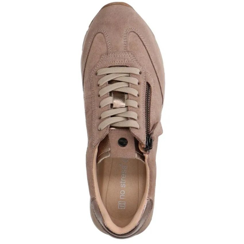 No Stress Taupe suède sneakers met rits^DAMES Sneakers