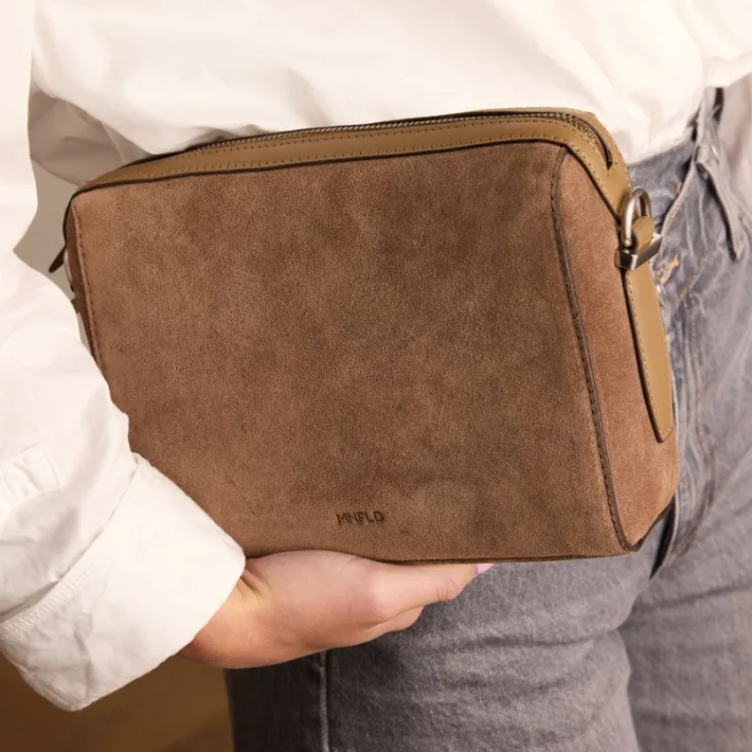 Manfield Taupe suède unisex schoudertas^ Schoudertassen