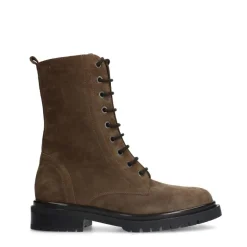 Manfield Taupe suède veterlaarsjes^DAMES Enkellaarsjes