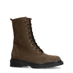 Manfield Taupe suède veterlaarsjes^DAMES Enkellaarsjes