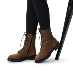 Manfield Taupe suède veterlaarsjes^DAMES Enkellaarsjes