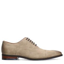 Van Lier Taupe suède veterschoenen^Heren Veterschoenen