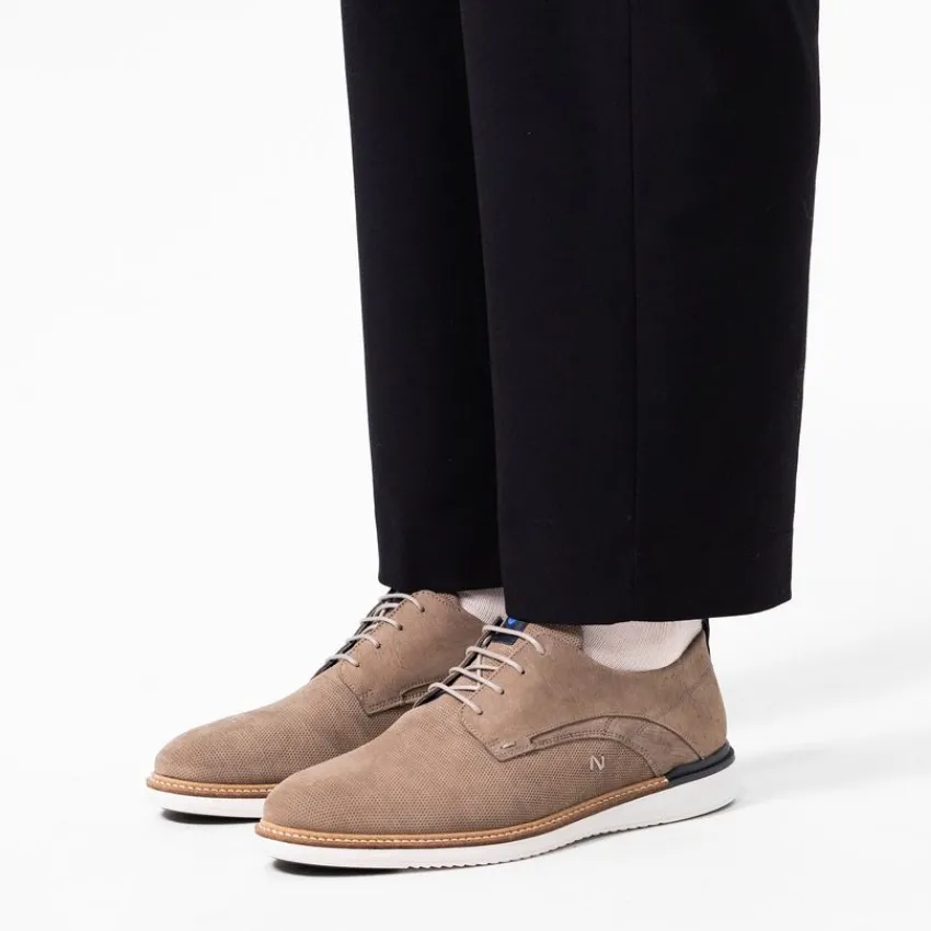 No Stress Taupe suède veterschoenen^Heren Veterschoenen