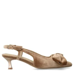 Manfield Taupe velours slingbacks met strik^DAMES Pumps|Slingbacks