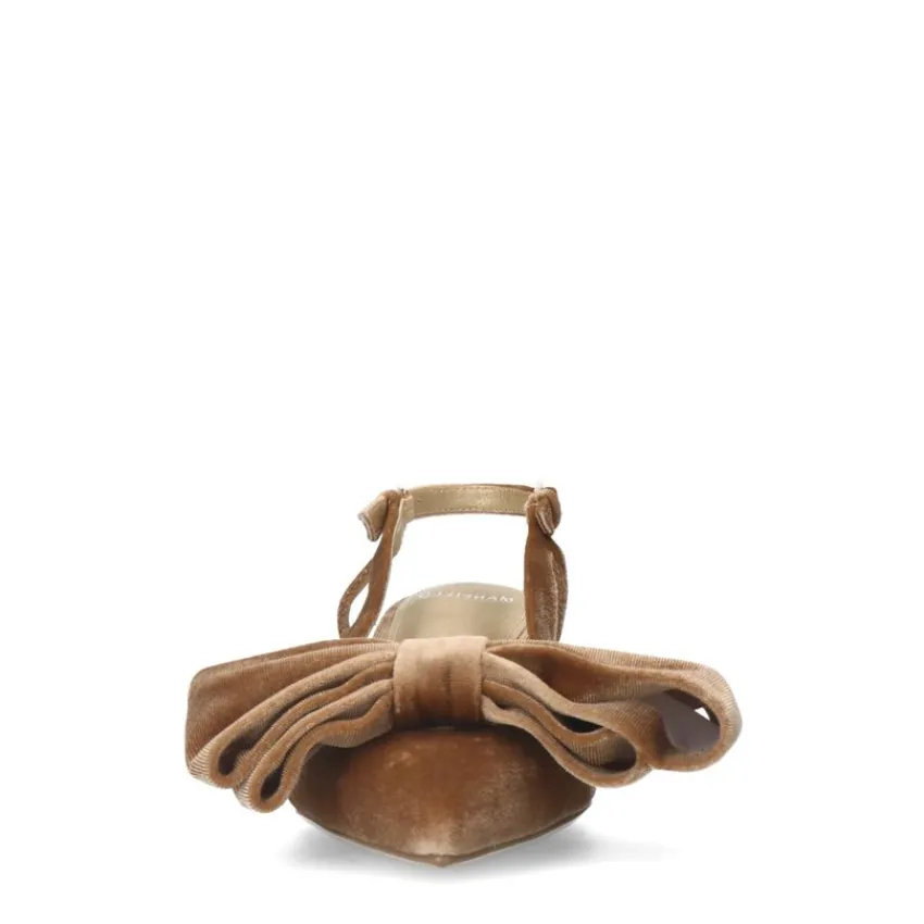 Manfield Taupe velours slingbacks met strik^DAMES Pumps|Slingbacks