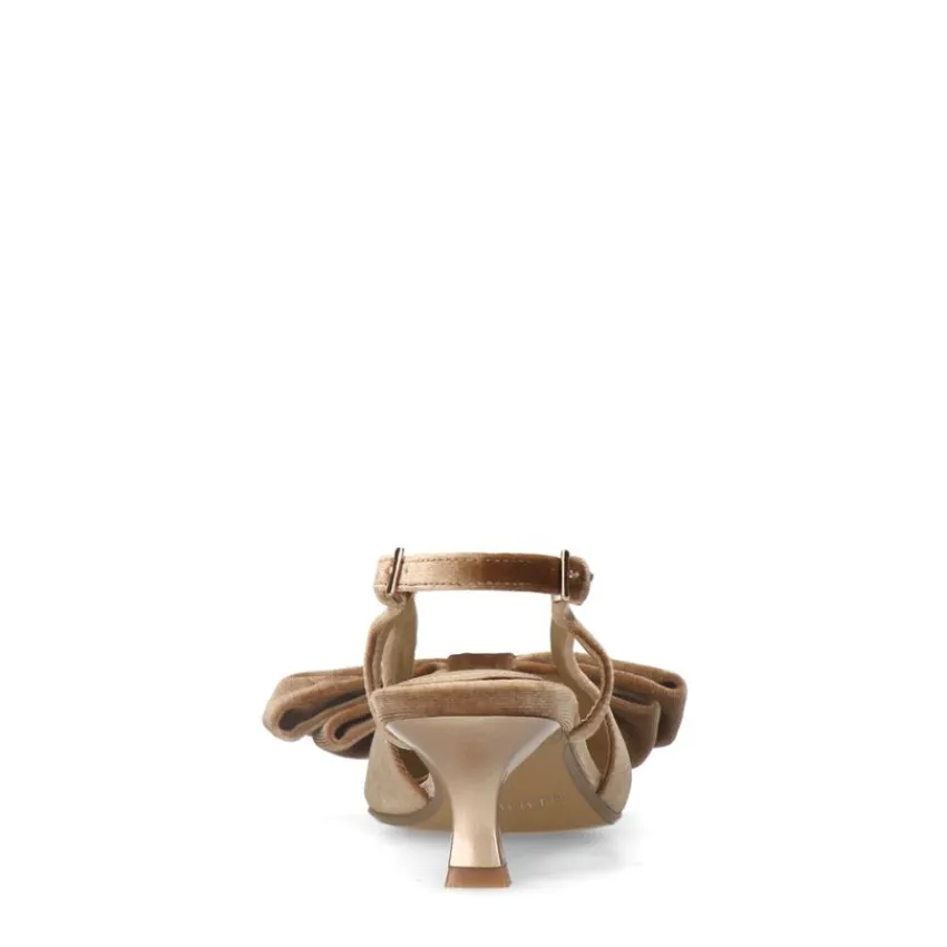 Manfield Taupe velours slingbacks met strik^DAMES Pumps|Slingbacks