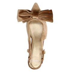 Manfield Taupe velours slingbacks met strik^DAMES Pumps|Slingbacks